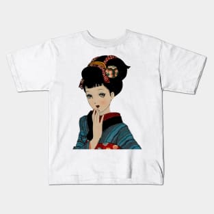 Kimono girl vintage japanese art style Kids T-Shirt